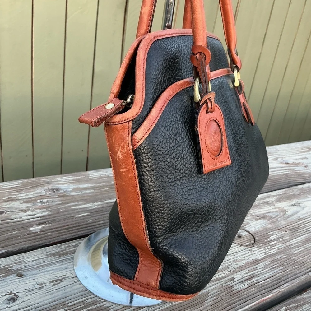 Vintage 80s Liz Claiborne Blue Pebbled Leather Handbag
